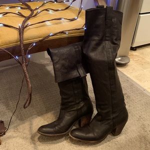 Frye Black Leather Slouch Boots